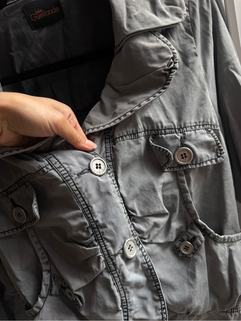 French cotton Women's Gray Button-Front Jacket - Picture 3 of 6